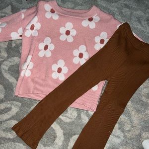 Baby girl Shein fall flower sweater & brown flare pants